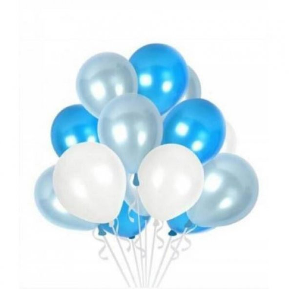 Benim Marifetlerim Metalik  Mavi Beyaz Gümüş Balon 12 inch 15 Adet