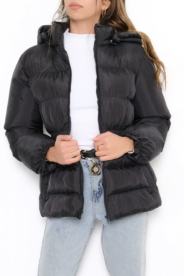 Beli Lastikli Şişme Mont Siyah - 6351.179. Beden 44 - 4