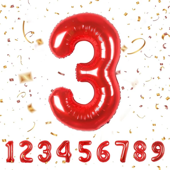 Benim Marifetlerim 3 Rakamı Kırmızı Folyo Balon 40 inch 90 cm ürün görseli