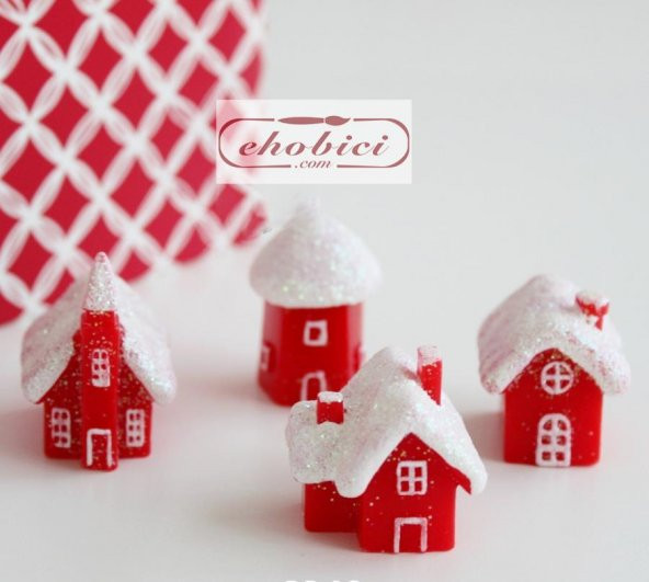 Dekoratif Kış Evi 2 li Set - 4x2,5cm + 4x2,5cm - 3