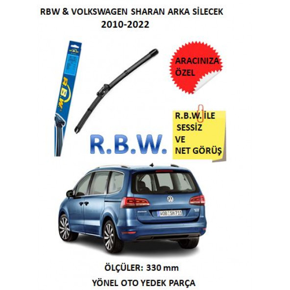 RBW Volkswagen Sharan Arka Silecek(2010-2022) Aracınıza Özel Muz Tip Adaptörlü Silecek