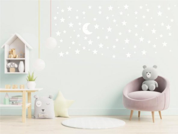 Ay ve Yıldızlar Duvar Sticker Yıldızlar  3 cm - 4 cm - 5 cm  Karışık Adetler Beyaz