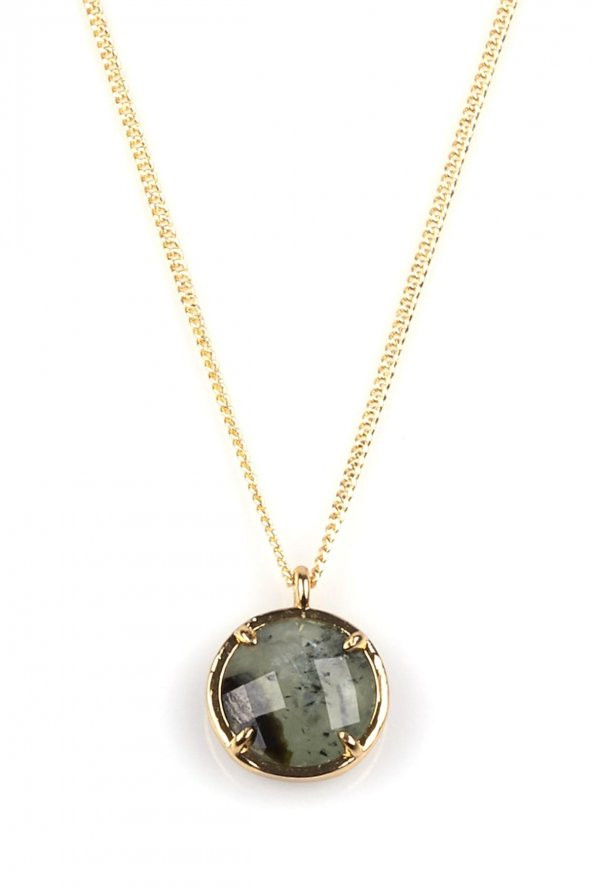 Prehnite Doğal Taş Gold Renkli Kolye