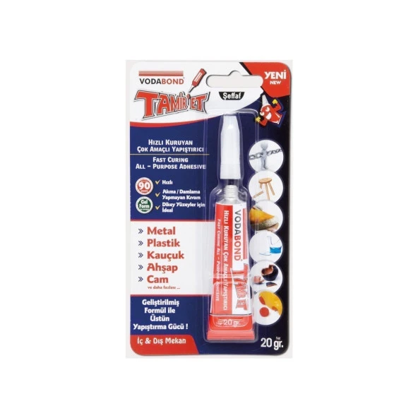 Vodabond Tamir Et Çok Amaçlı Jel Yapıştırıcı 20 GR Metal - Plastik - Kauçuk - Ahşap - Cam
