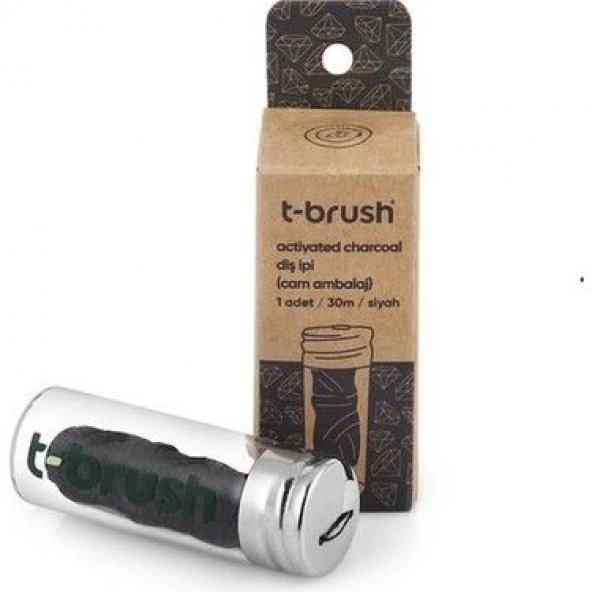 T-brush Aktif Kömürlü Cam Şişe Doğal Diş İpi 30 m