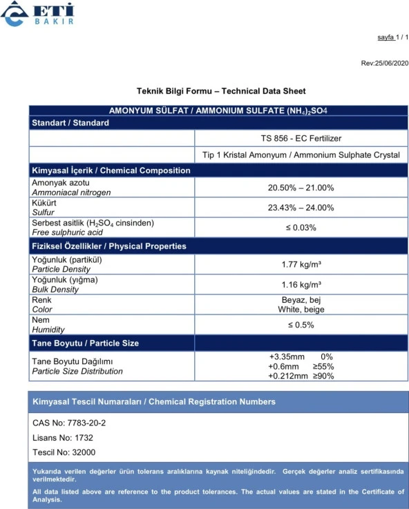 Eti Şeker Gübre Amonyüm Sulfat %21 Azot 1 KG - 3
