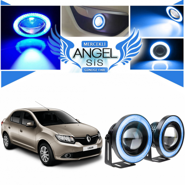 Dacia Logan Uyumlu, Universal Mercekli Led Angel Sis Farı, 76mm Buz Mavi Renk