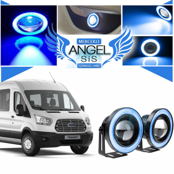Ford Transit Tüm Modeller Uyumlu, Universal Mercekli Led Angel Sis Farı, 76mm Buz Mavi Renk