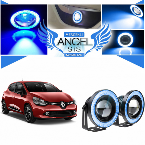 Renault Clio 4 Uyumlu, Universal Mercekli Led Angel Sis Farı, 76mm Buz Mavi Renk