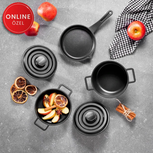 Schafer Retro Cast Mini Döküm Tencere Seti 5 Parça-Siyah