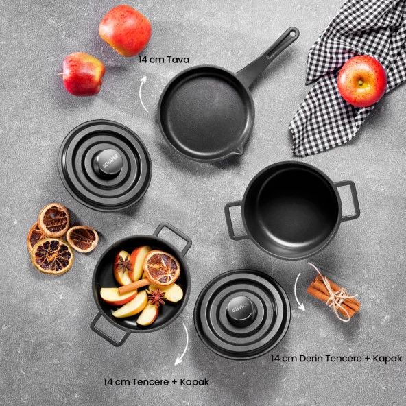 Schafer Retro Cast Mini Döküm Tencere Seti 5 Parça-Siyah - 2