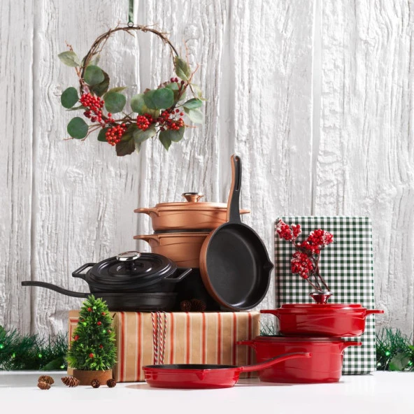 Schafer Retro Cast Mini Döküm Tencere Seti 5 Parça-Siyah - 6