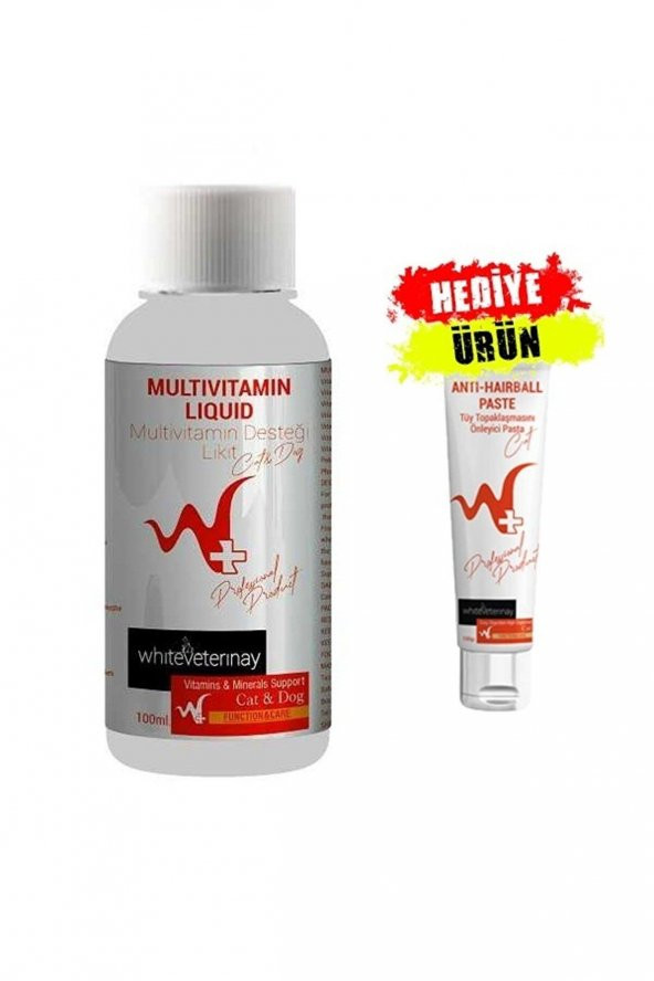 WhiteVeterinay Multivitamin Liquid Cat&Dog 100 ML + 30 Gr Malt Hediyeli