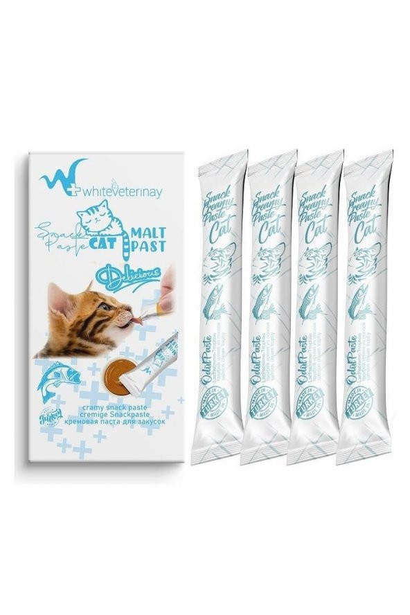 WhiteVeterinay Cat Cream Fish Snack Paste 4x15 Gr ( Kediler için Balıklı Sıvı Ödül Maması )