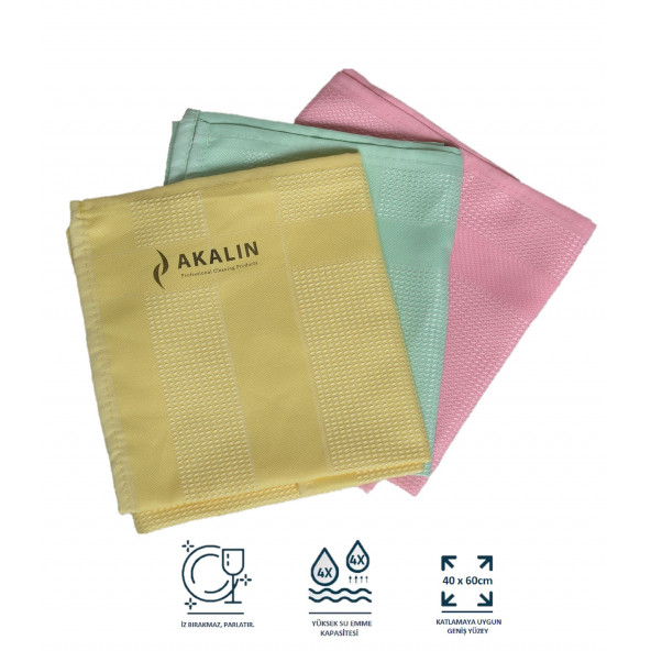 Akalın Orijinal 3'lü Profesyonel Mikrofiber Temizlik Bezi - Ithal Ürün - Tek Dokunuş (Pembe-Sarı-Yeşil) - 2