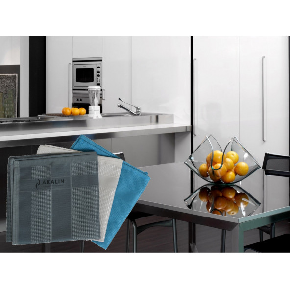 Akalın Orijinal 3'lü Profesyonel Mikrofiber Temizlik Bezi - İthal Ürün - Tek Dokunuş (Açık Gri, Mavi, Koyu Gri) - 3