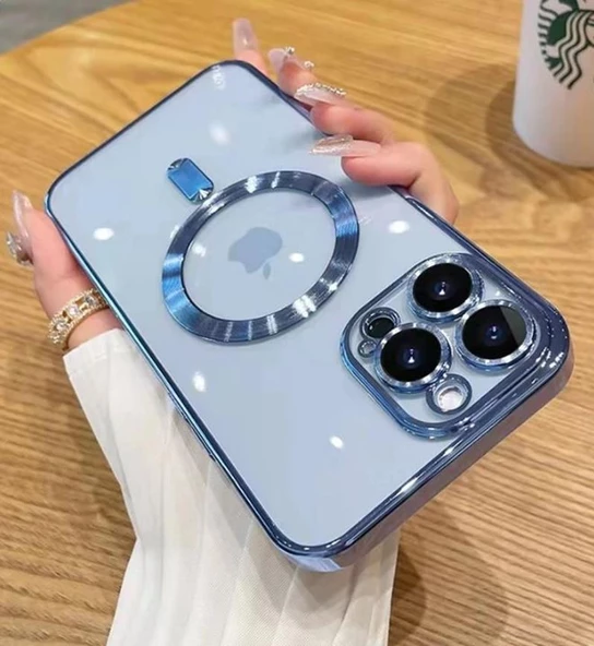 iPhone 14 Pro Max Kılıf Kamera Korumalı Magsafe Parlak Luxury - Resim 7