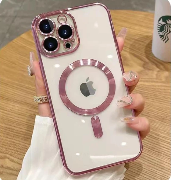 iPhone 14 Pro Max Kılıf Kamera Korumalı Magsafe Parlak Luxury - Resim 9