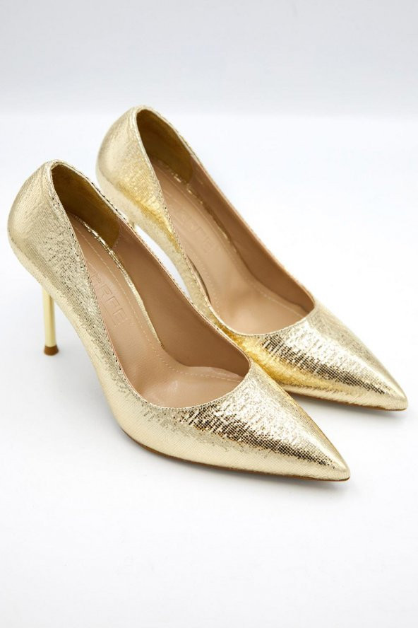 Kadın Parlak Saten Gold Topuk Detaylı Stiletto - 2