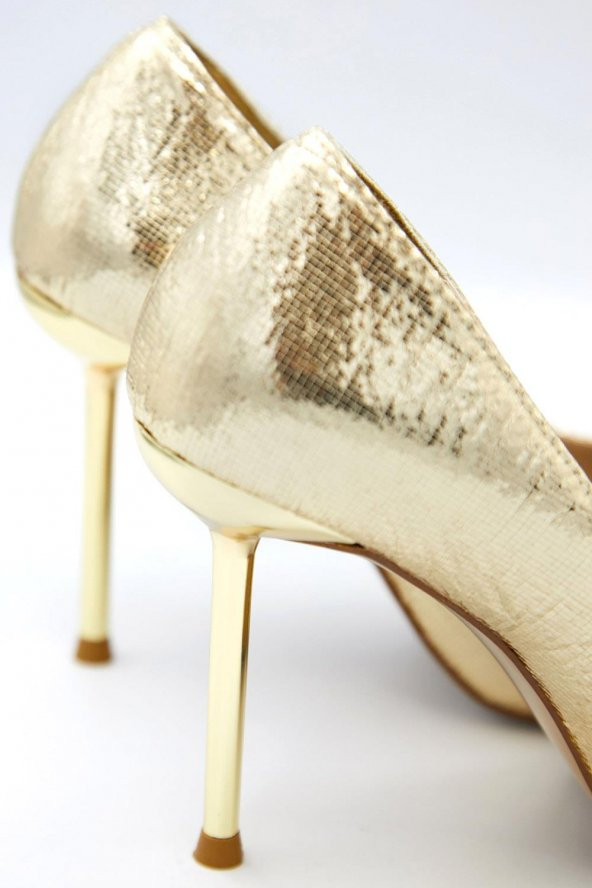 Kadın Parlak Saten Gold Topuk Detaylı Stiletto - 6