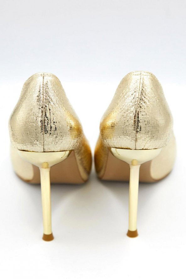 Kadın Parlak Saten Gold Topuk Detaylı Stiletto - 7
