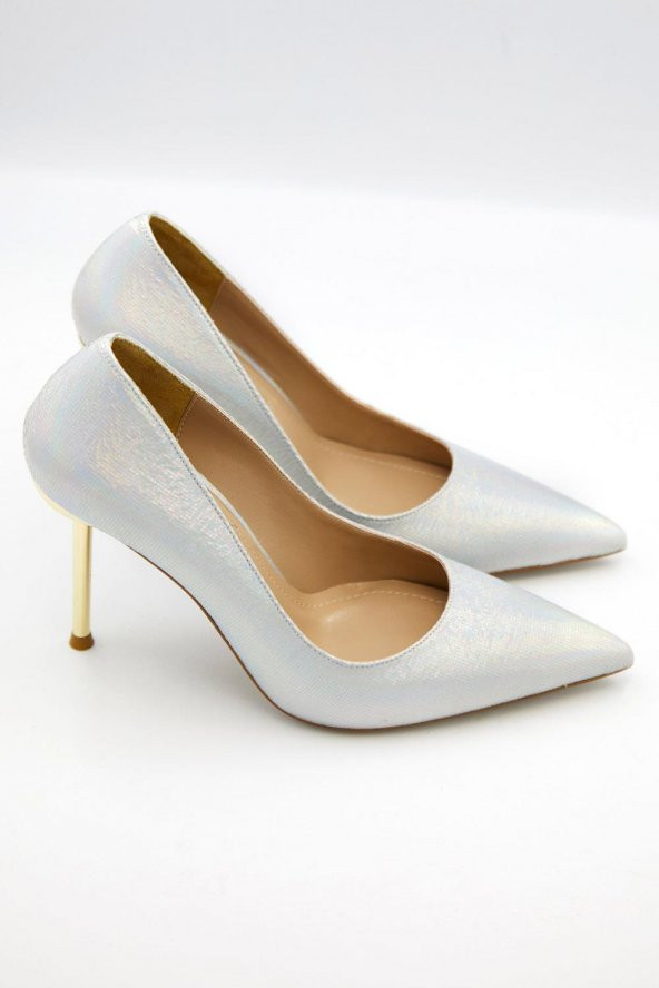 Kadın Parlak Saten Gold Topuk Detaylı Stiletto - 9