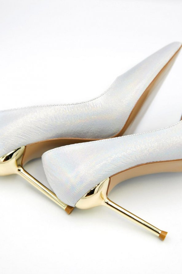 Kadın Parlak Saten Gold Topuk Detaylı Stiletto - 12