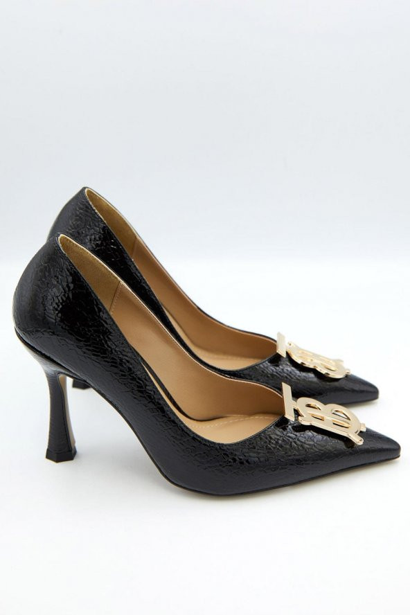Kadın Desenli Rugan Gold Detaylı Stiletto - 3