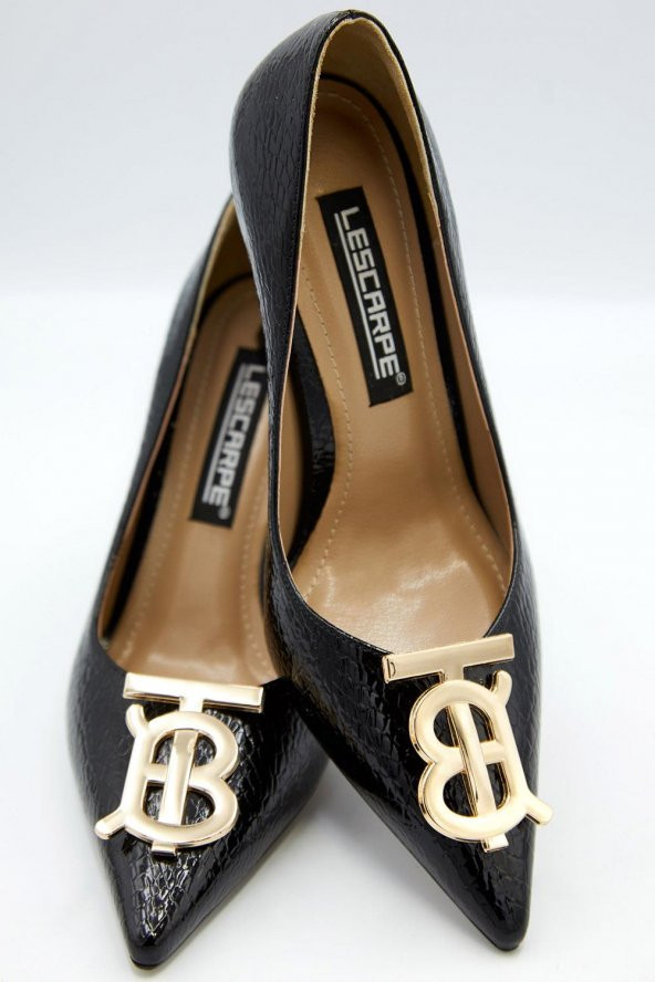 Kadın Desenli Rugan Gold Detaylı Stiletto - 5