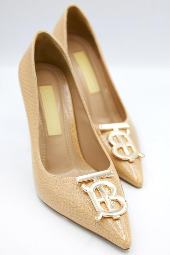 Kadın Desenli Rugan Gold Detaylı Stiletto - 8