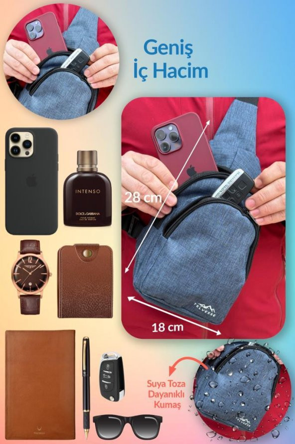 Burgos Unisex 3 Bölmeli Su Geçirmez Çapraz Askılı Bel Omuz Çanta Göğüs Günlük Bodybag M1 Mavi - 5