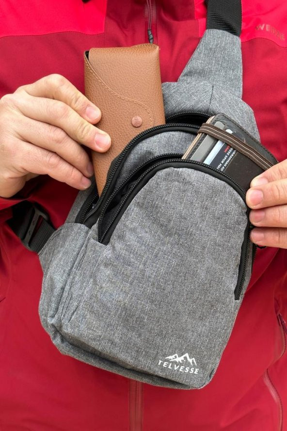 Burgos Unisex 3 Bölmeli Su Geçirmez Çapraz Askılı Bel Omuz Çanta Göğüs Günlük Bodybag M1 Gri - 3