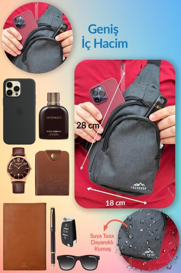 Burgos Unisex 3 Bölmeli Su Geçirmez Çapraz Askılı Bel Omuz Çanta Göğüs Günlük Bodybag M1 Füme - 5