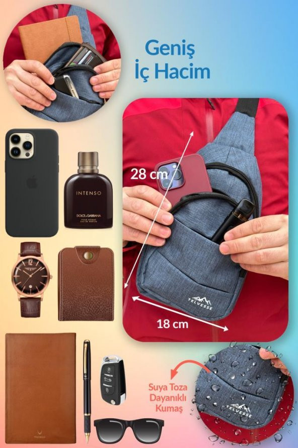 Burgos Unisex 3 Bölmeli Su Geçirmez Çapraz Askılı Bel Omuz Çanta Göğüs Günlük Bodybag M3 Mavi - 5