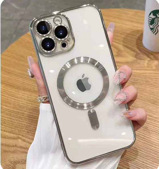 iPhone 12 Pro Max Kılıf Kamera Korumalı Magsafe Parlak Luxury - Resim 5