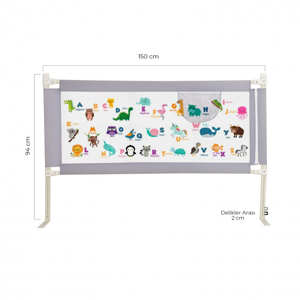 Kademeli Yükseklik Ayarlanabilir (Extra Yüksek) Yatak Bariyeri 150 cm En x (64-94) cm Yükseklik - 2
