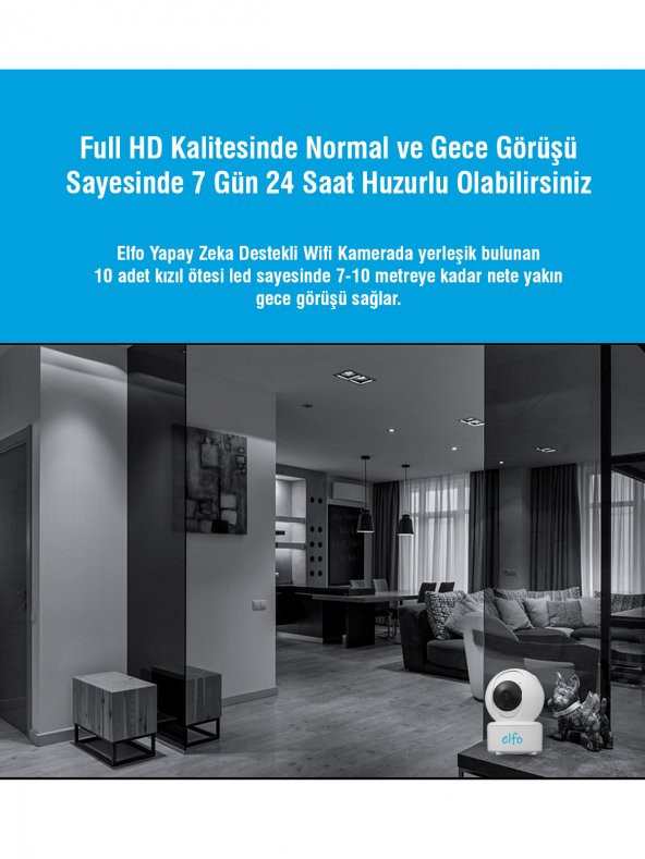 Elfo Full HD Yapay Zeka Destekli 360º Dönebilen Gece Görüşlü Wifi Dijital Bebek Güvenlik Kamerası - 2