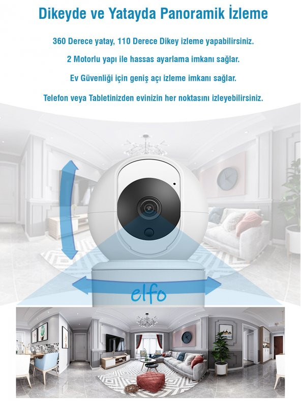 Elfo Full HD Yapay Zeka Destekli 360º Dönebilen Gece Görüşlü Wifi Dijital Bebek Güvenlik Kamerası - 3