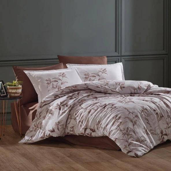 Clasy Pamuk Saten Çift Kişilik Nevresim Takımı Mass v1 Kahve - Resim 2