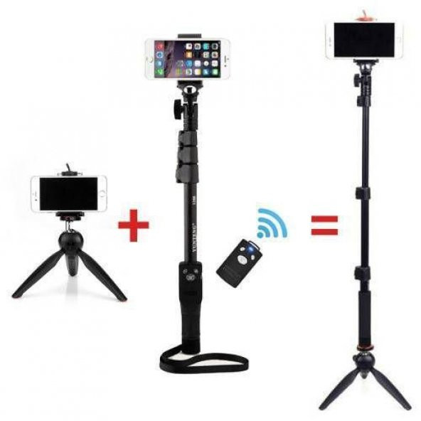 Tripod Bluetooth Kumandalı Kablosuz Selfie Çubuğu Monopod - 3