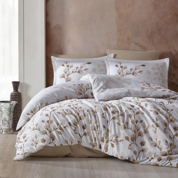 Clasy Pamuk Saten Çift Kişilik Nevresim Takımı Puha v1 Bej - Resim 2