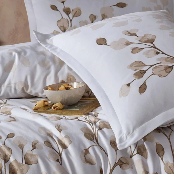 Clasy Pamuk Saten Çift Kişilik Nevresim Takımı Puha v1 Bej - Resim 3