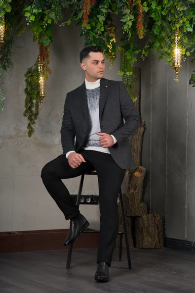 SİR YÜNLÜ MONO YAKA KAŞMİR ÇİFT YIRTMAÇ 6 DROP KIŞLIK ERKEK TEK CEKET SR67502 - 9