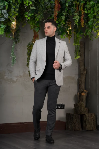 SİR YÜNLÜ MONO YAKA KAŞMİR ÇİFT YIRTMAÇ 6 DROP KIŞLIK ERKEK TEK CEKET SR67502