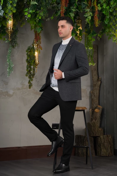 SİR YÜNLÜ MONO YAKA KAŞMİR ÇİFT YIRTMAÇ 6 DROP KIŞLIK ERKEK TEK CEKET SR67502 - 8