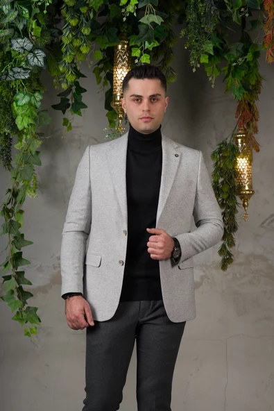 SİR YÜNLÜ MONO YAKA KAŞMİR ÇİFT YIRTMAÇ 6 DROP KIŞLIK ERKEK TEK CEKET SR67502 - 2