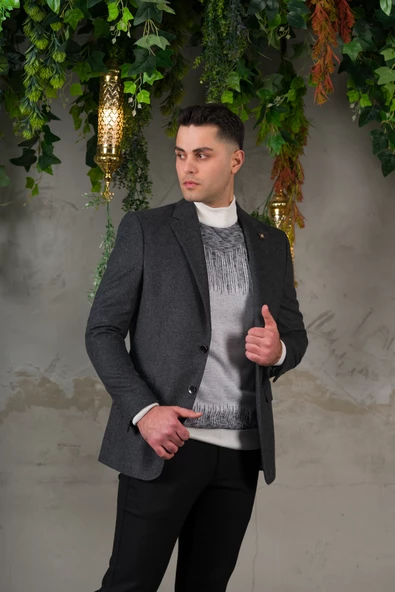 SİR YÜNLÜ MONO YAKA KAŞMİR ÇİFT YIRTMAÇ 6 DROP KIŞLIK ERKEK TEK CEKET SR67502 - 12