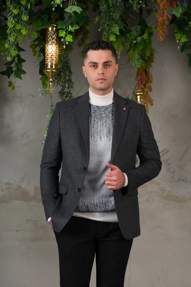 SİR YÜNLÜ MONO YAKA KAŞMİR ÇİFT YIRTMAÇ 6 DROP KIŞLIK ERKEK TEK CEKET SR67502 - 10