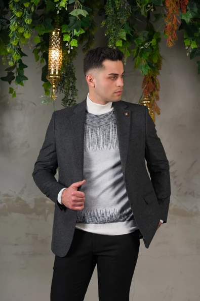 SİR YÜNLÜ MONO YAKA KAŞMİR ÇİFT YIRTMAÇ 6 DROP KIŞLIK ERKEK TEK CEKET SR67502 - 11