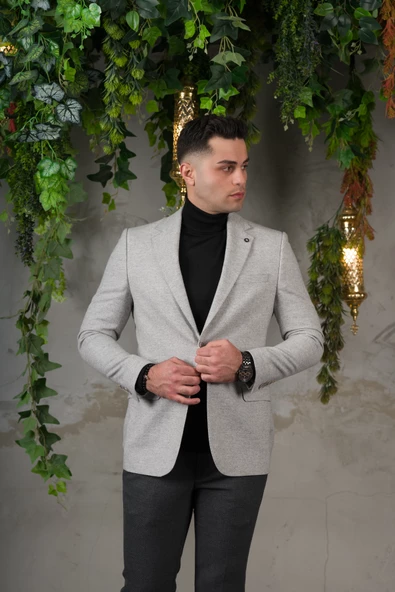 SİR YÜNLÜ MONO YAKA KAŞMİR ÇİFT YIRTMAÇ 6 DROP KIŞLIK ERKEK TEK CEKET SR67502 - 3